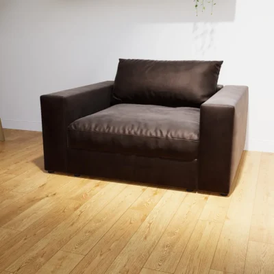 Fauteuil FLAYR en velours, couleur brun café.