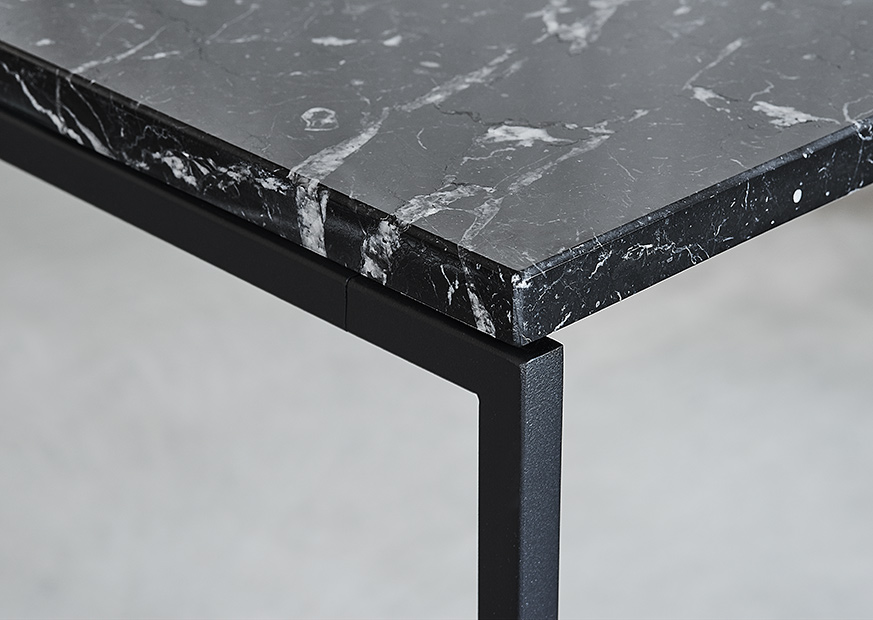 Close up of Marquina black SYDE table by MYCS