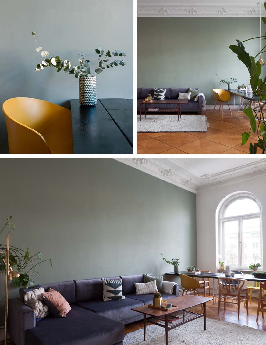 Collage d'aperçus du salon d'Ariane, son canapé TYME, et sa table faite maison