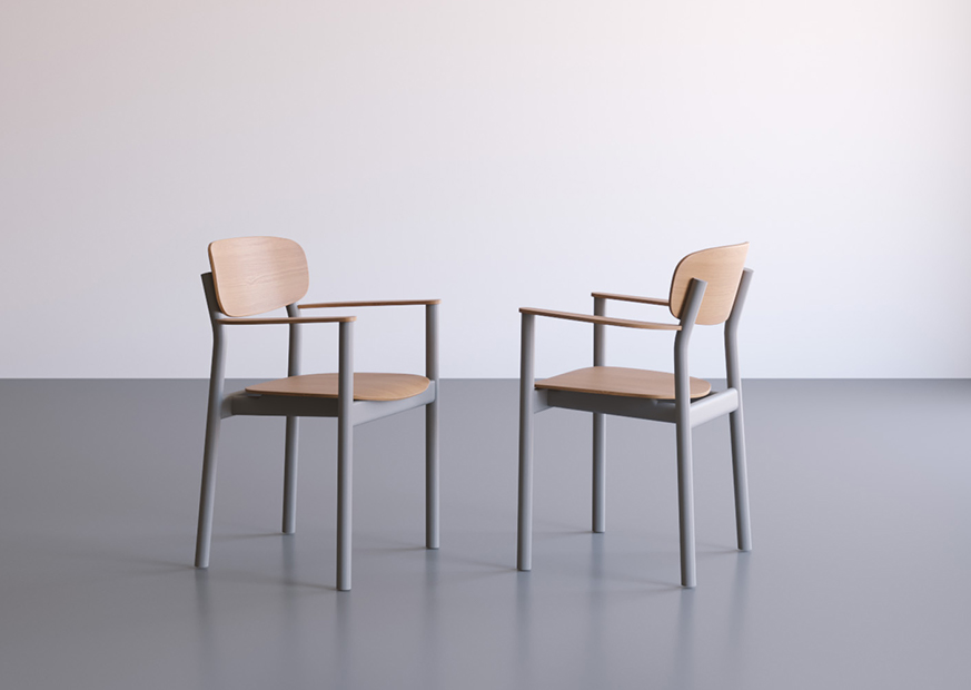 Deux chaises PRYME grises et chêne avec accoudoirs